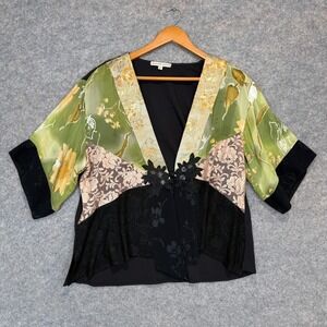 Vintage Spencer Alexis Silk Blend Kimono Top‎ Womens Medium Floral Lace V Neck
